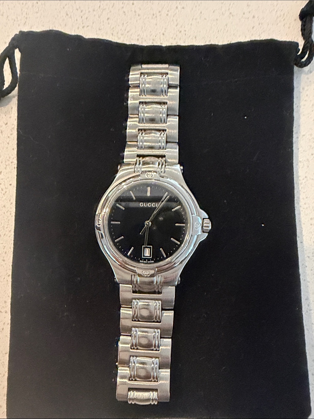Gucci Silver Bracelet Watch with Black Dial